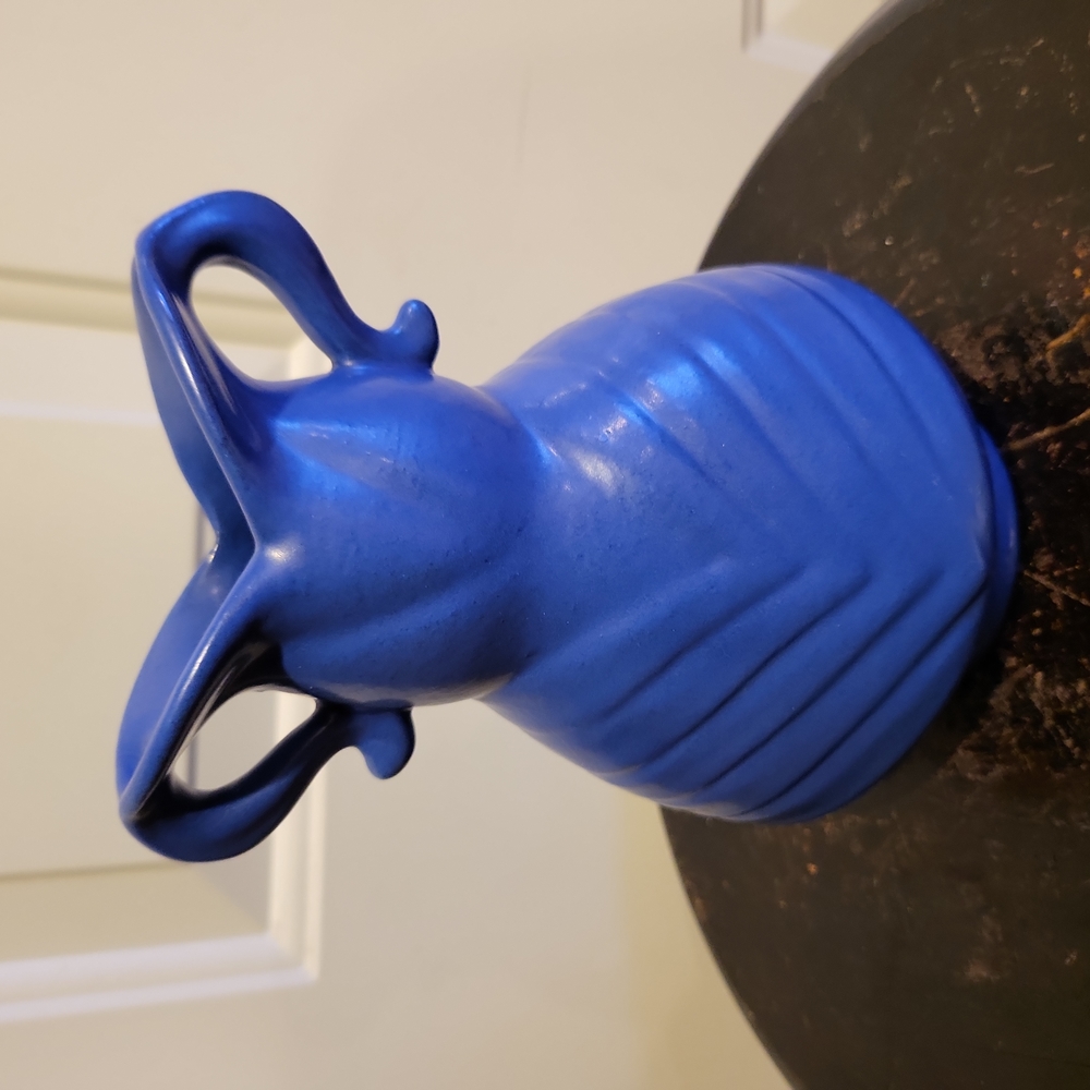 Vintage Niloak Art Pottery Pitcher Vase, Matte Blue